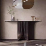 Glam Modern Entryway Rectangle Metal Pedestal Console Table Image - 6