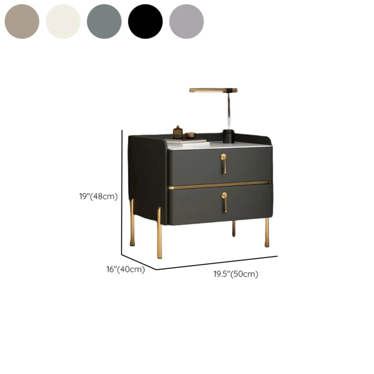 Glam Modern Khaki Nightstand with Gold Legs and Drawers 
