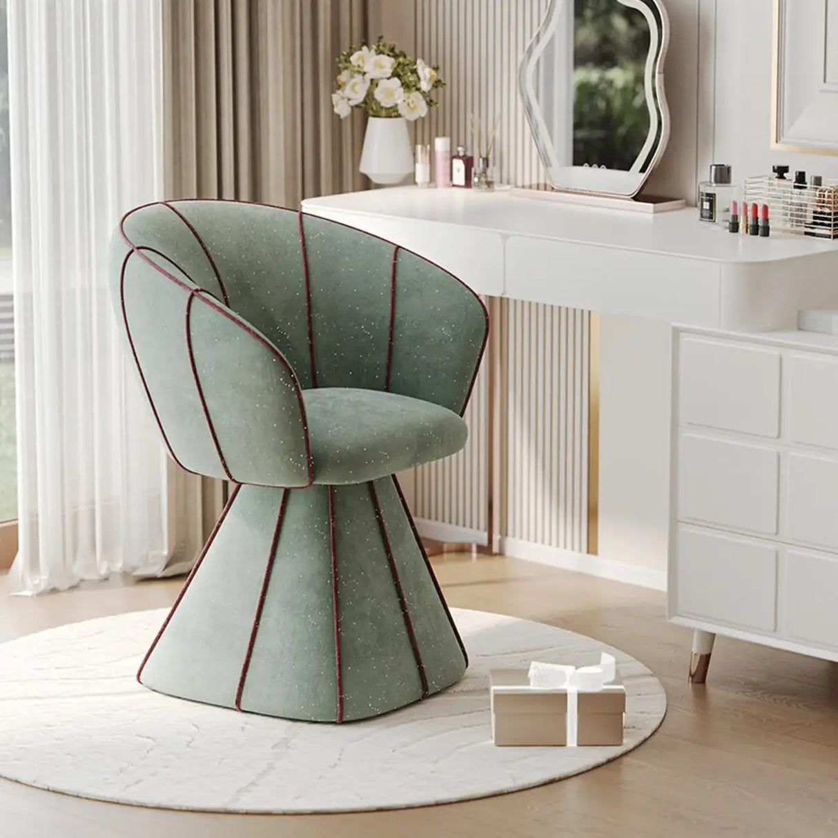 Glam Modern Sherpa Upholstered Barrel Low Back Accent Chair Image - 11