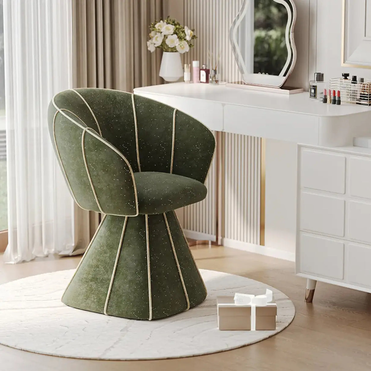 Glam Modern Sherpa Upholstered Barrel Low Back Accent Chair Image - 5