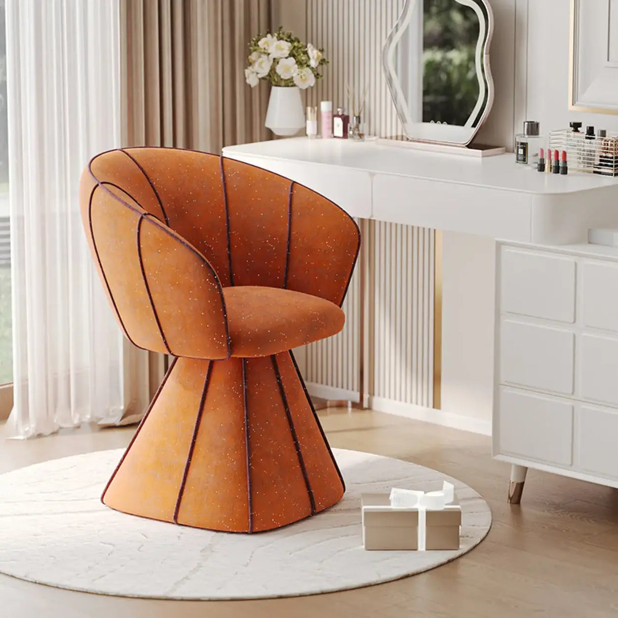 Glam Modern Sherpa Upholstered Barrel Low Back Accent Chair Image - 9