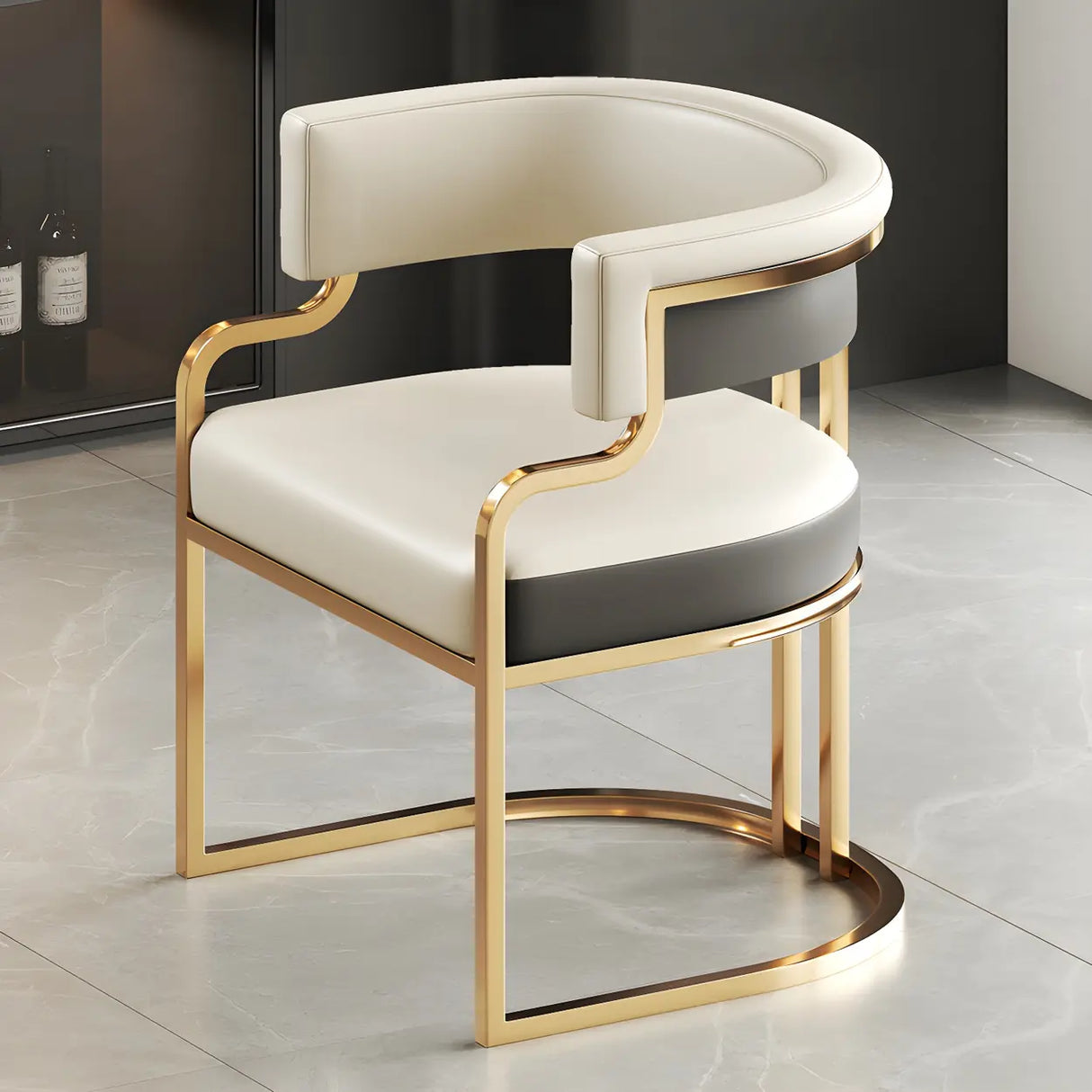 Glam Open Back Faux Leather Upholstered Arm Chair Image - 1