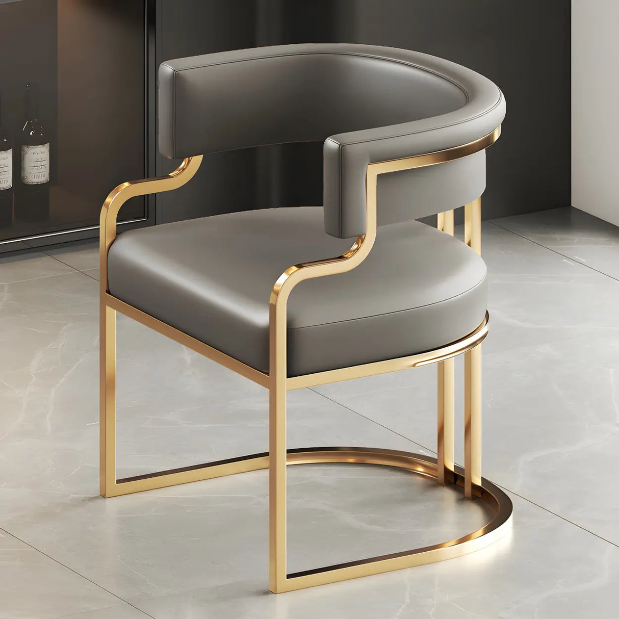 Glam Open Back Faux Leather Upholstered Arm Chair Image - 30
