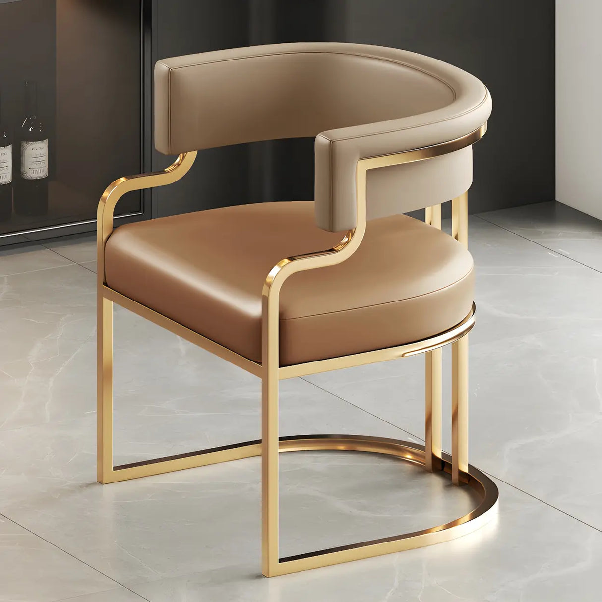 Glam Open Back Faux Leather Upholstered Arm Chair Image - 35