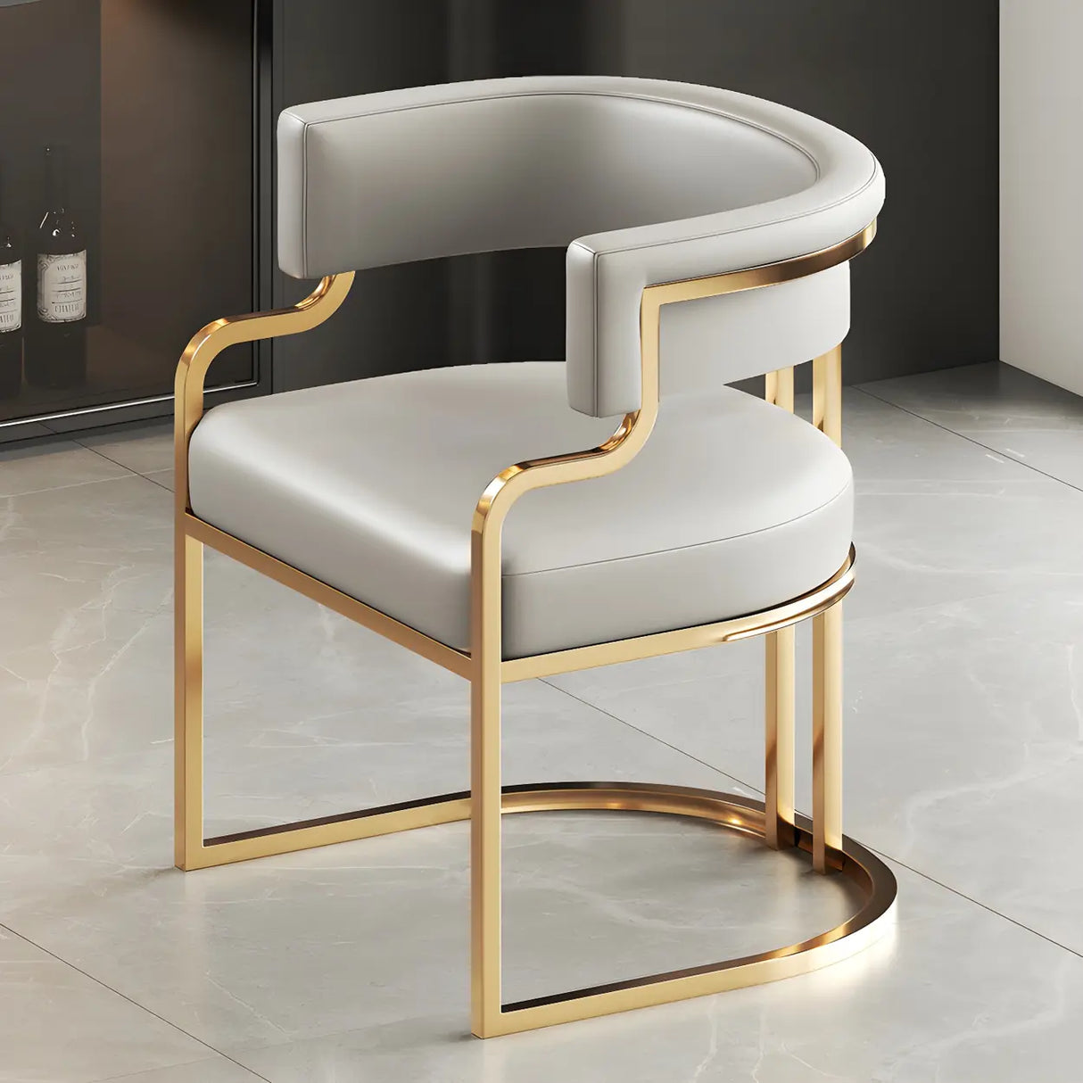 Glam Open Back Faux Leather Upholstered Arm Chair Image - 40