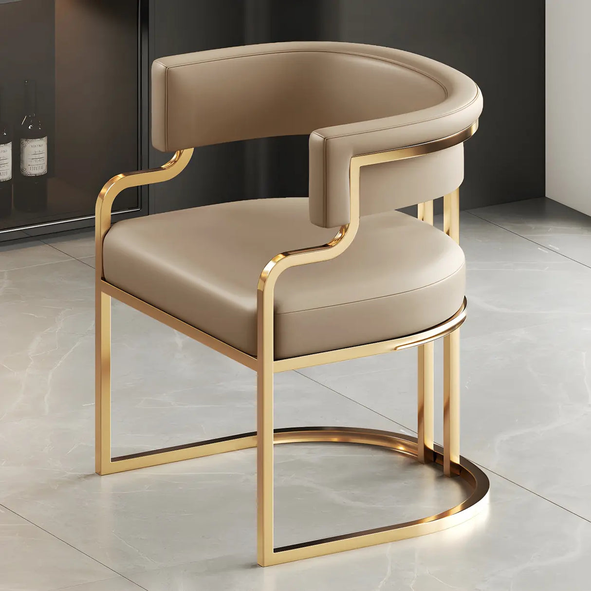 Glam Open Back Faux Leather Upholstered Arm Chair Image - 45