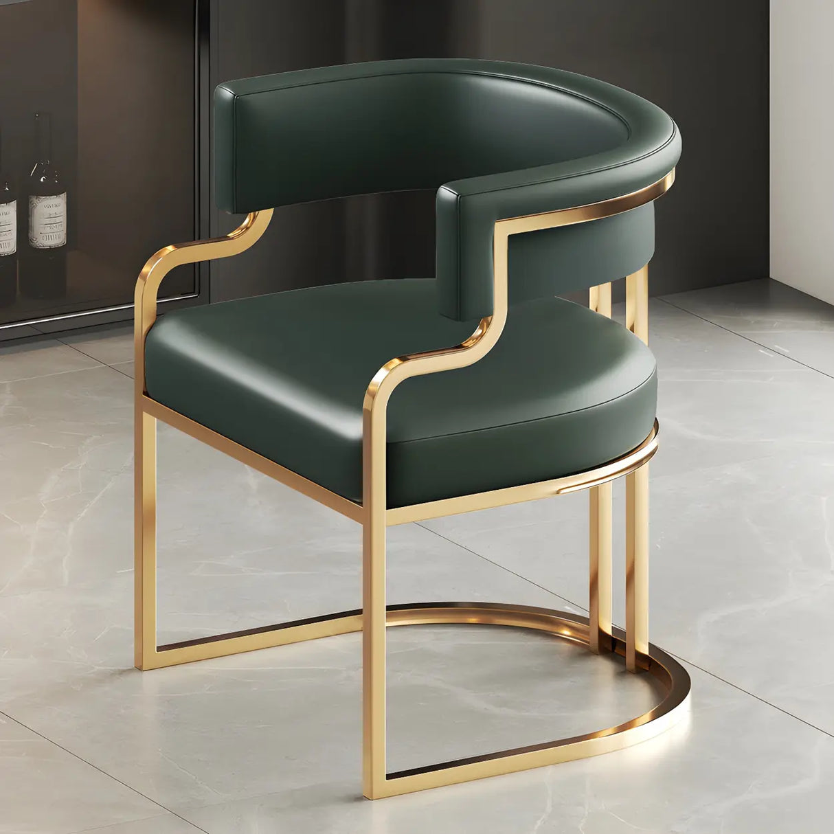Glam Open Back Faux Leather Upholstered Arm Chair Image - 50