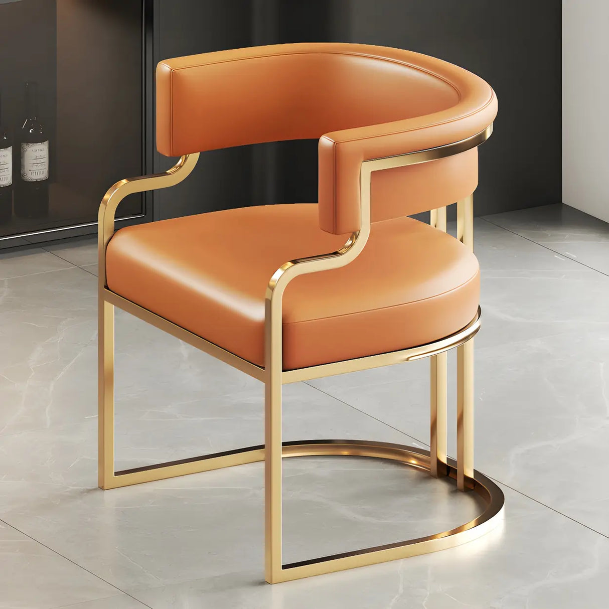 Glam Open Back Faux Leather Upholstered Arm Chair Image - 55