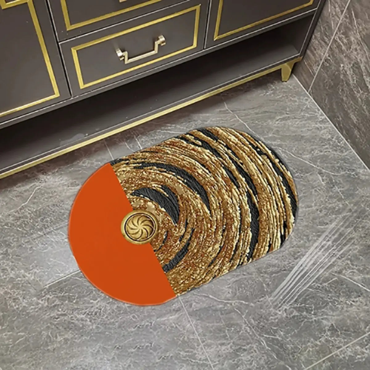 Glam Oval Rubber Round Pattern Anti-Slip Area Rug Image - 3