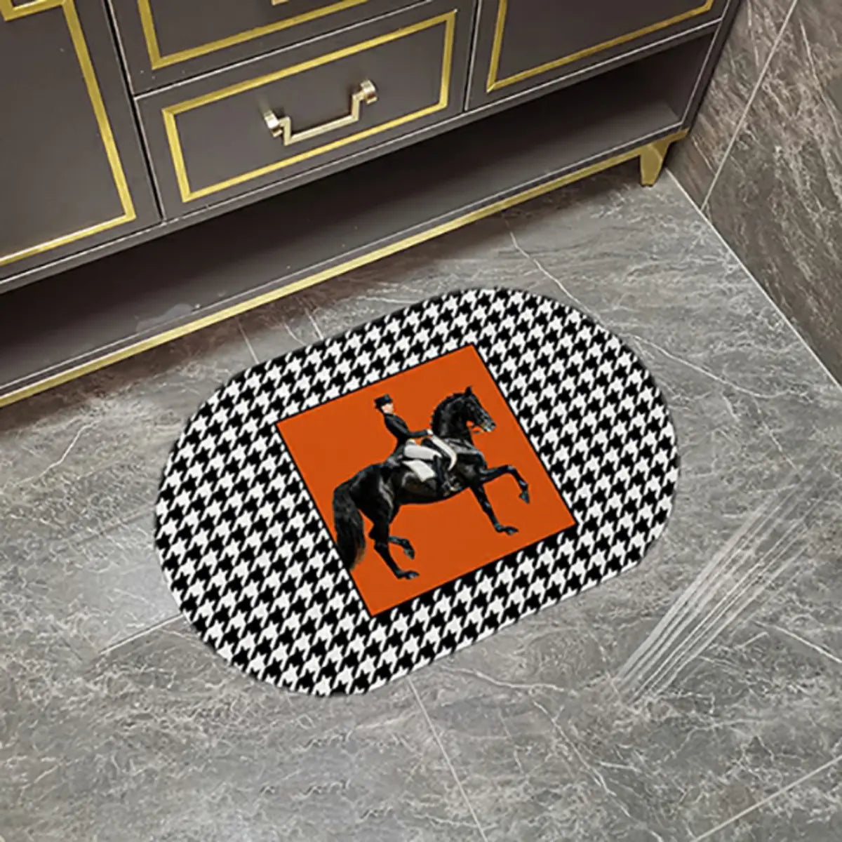 Glam Oval Rubber Round Pattern Anti-Slip Area Rug Image - 5