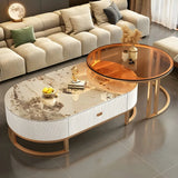 Glam Oval Stone Top Storage Nesting Coffee Table Image - 1