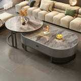Glam Oval Stone Top Storage Nesting Coffee Table Image - 16
