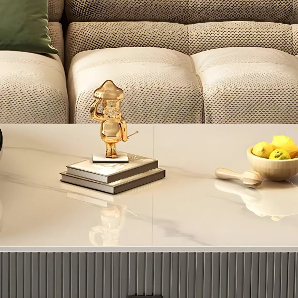 Glam Oval Stone Top Storage Nesting Coffee Table Image - 18