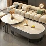 Glam Oval Stone Top Storage Nesting Coffee Table Image - 25