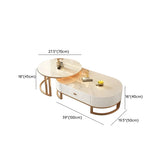 Glam Oval Stone Top Storage Nesting Coffee Table Image - 29