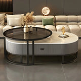 Glam Oval Stone Top Storage Nesting Coffee Table Image - 3