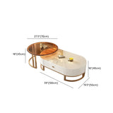 Glam Oval Stone Top Storage Nesting Coffee Table Image - 31