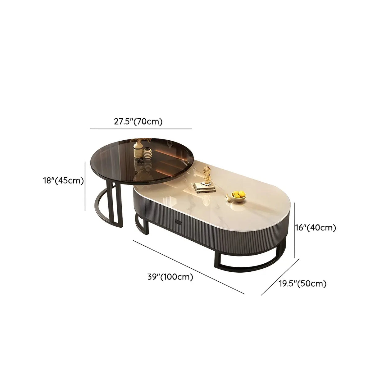 Glam Oval Stone Top Storage Nesting Coffee Table Image - 39