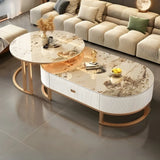 Glam Oval Stone Top Storage Nesting Coffee Table Image - 4