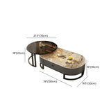 Glam Oval Stone Top Storage Nesting Coffee Table Image - 43
