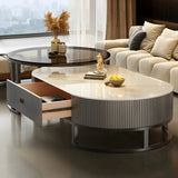 Glam Oval Stone Top Storage Nesting Coffee Table Image - 7