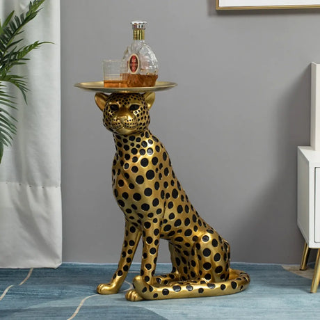 Glam Panther Sculpture Resin Gold Decorative Side Table Image - 1
