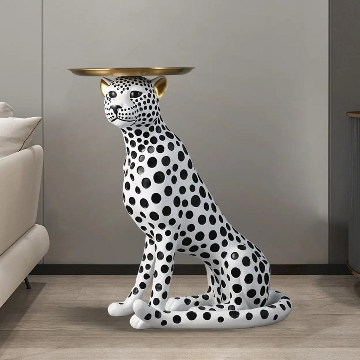 Glam Panther Sculpture Resin Gold Decorative Side Table Image - 4
