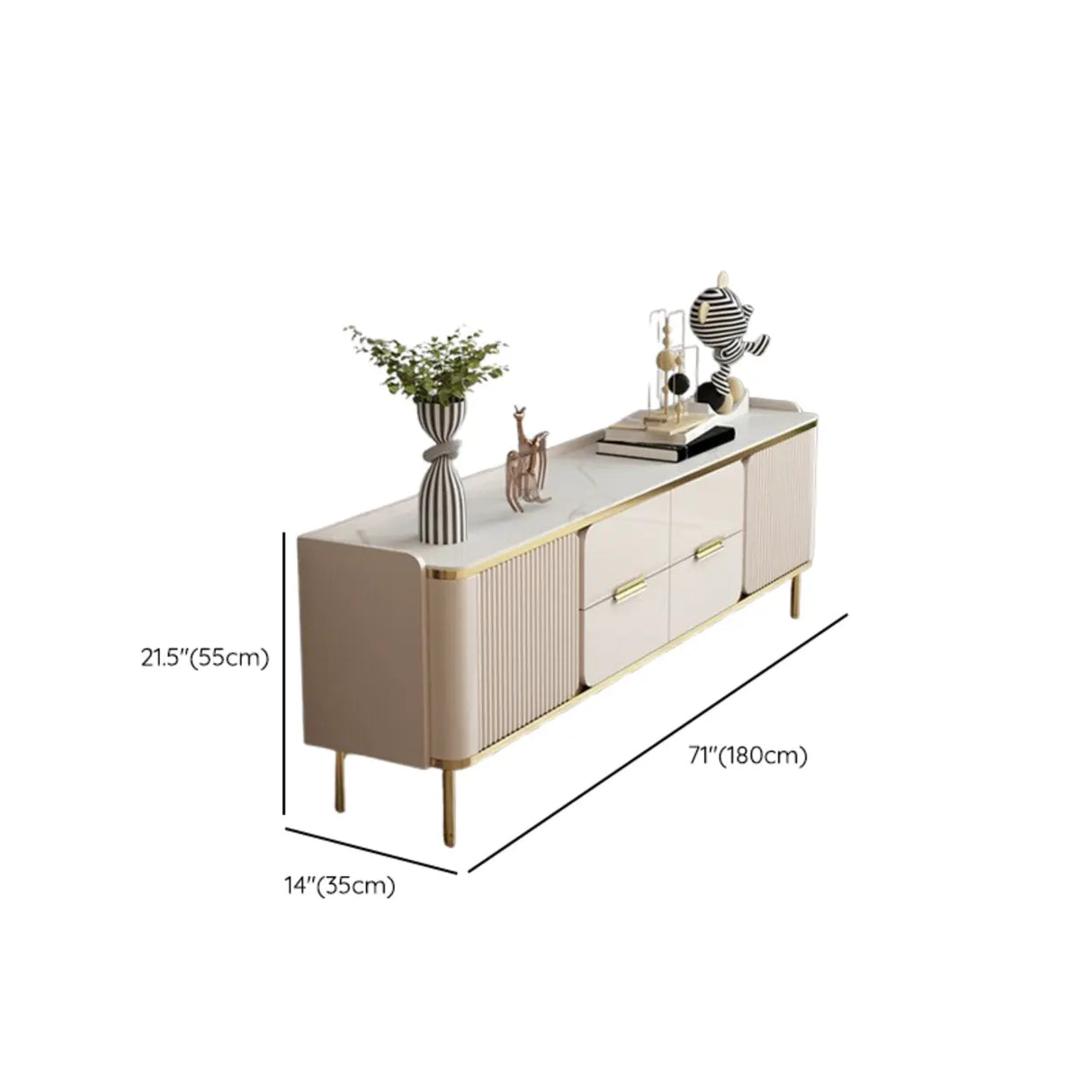 Glam Rectangle Stone TV Stand with Drawers Shelves Image - 16