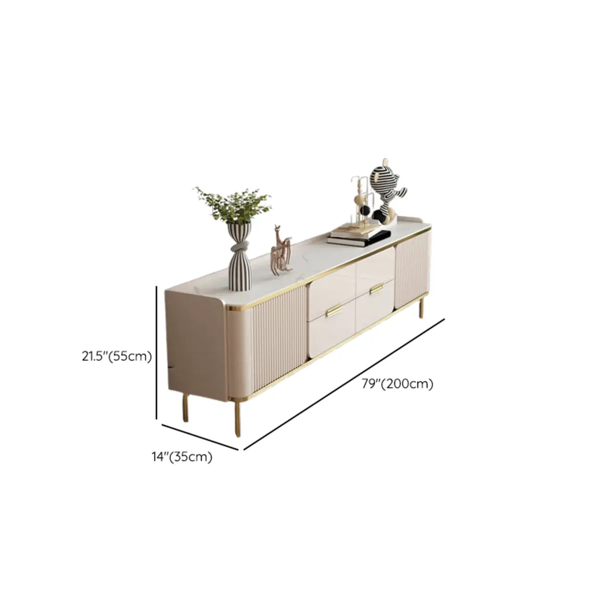 Glam Rectangle Stone TV Stand with Drawers Shelves Image - 17