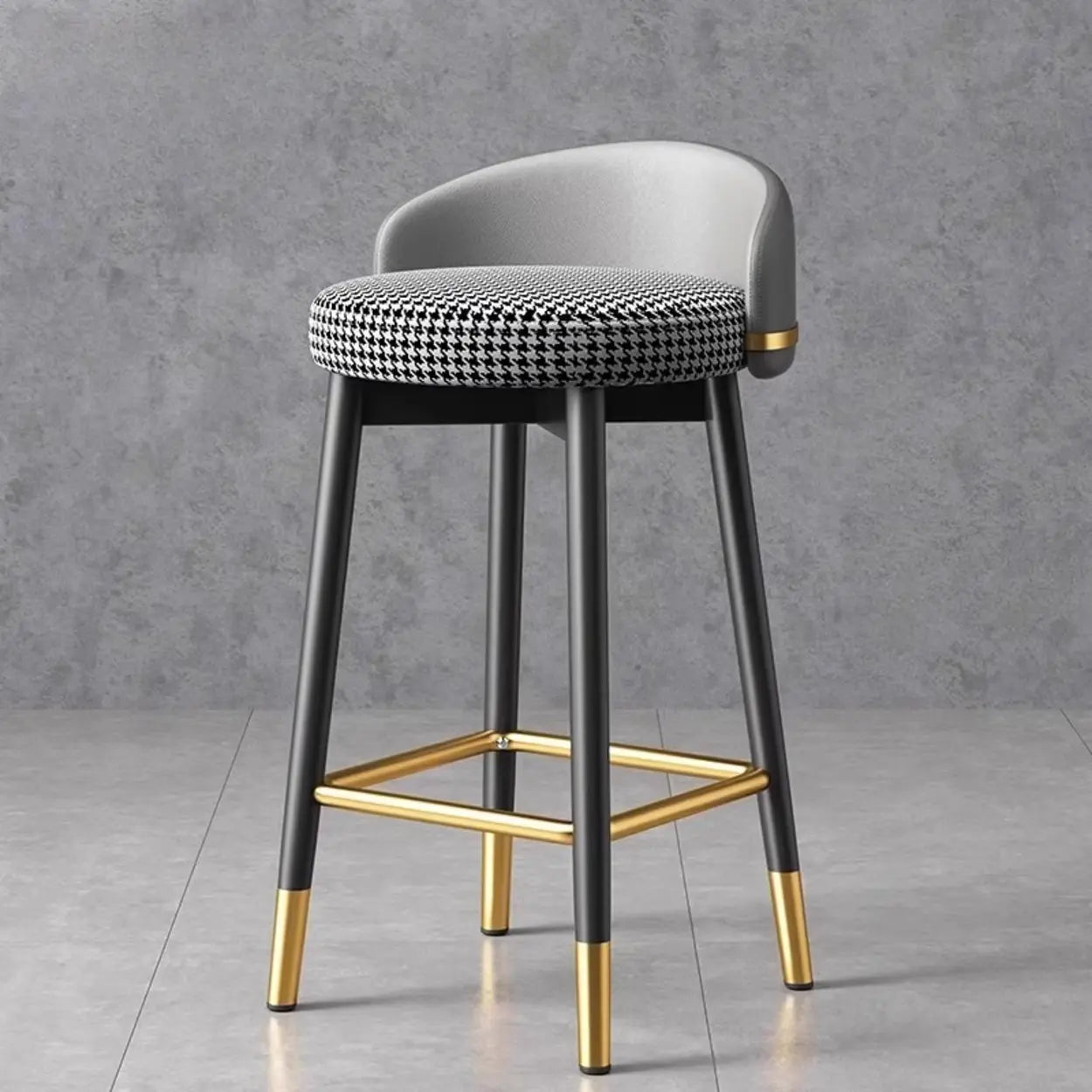 Glam Round Leather Bar Stool With Low Back and Footrest Image - 13