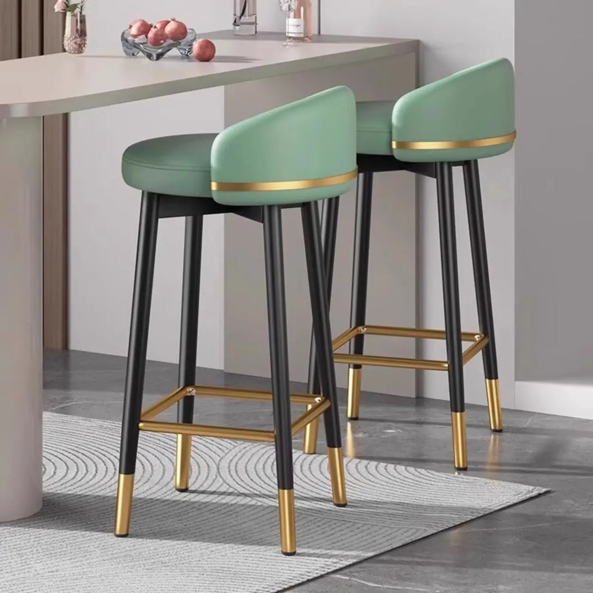 Glam Round Leather Bar Stool With Low Back and Footrest Image - 4