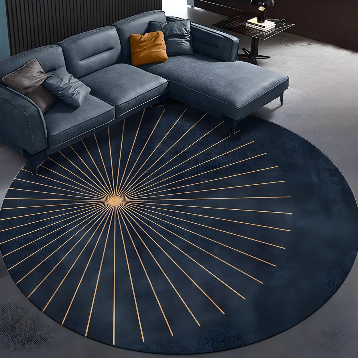 Glam Round Polyester Blue Non-Slip Area Rug Image - 1
