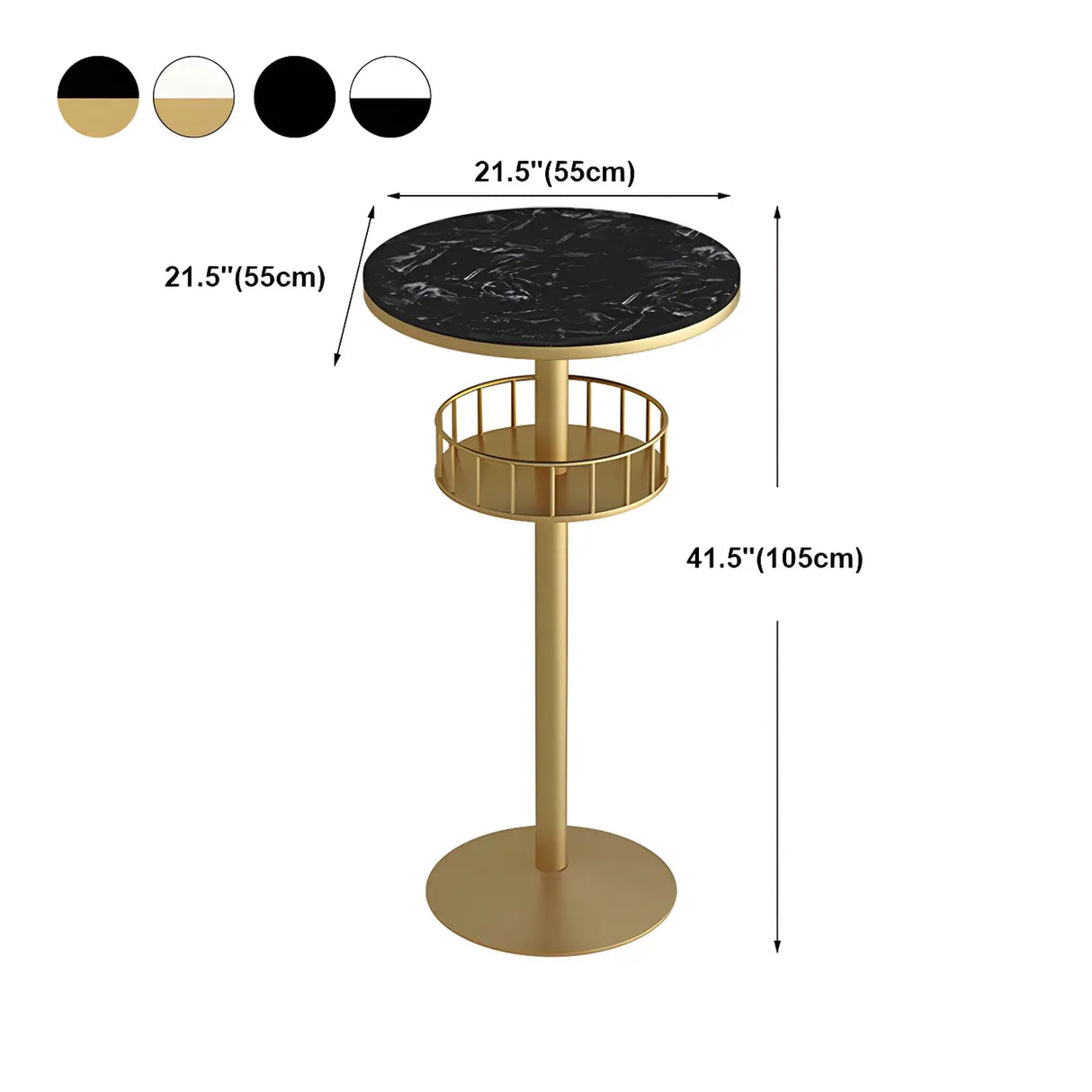 Glam Small Marble Metal Bar Table with Shelf 