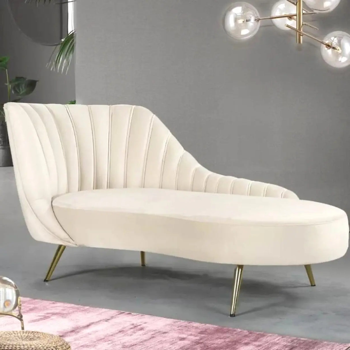 Glam Solid Beige Fabric Wooden Frame Left-Arm Chaise Image - 1