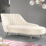 Glam Solid Beige Fabric Wooden Frame Left-Arm Chaise Image - 1