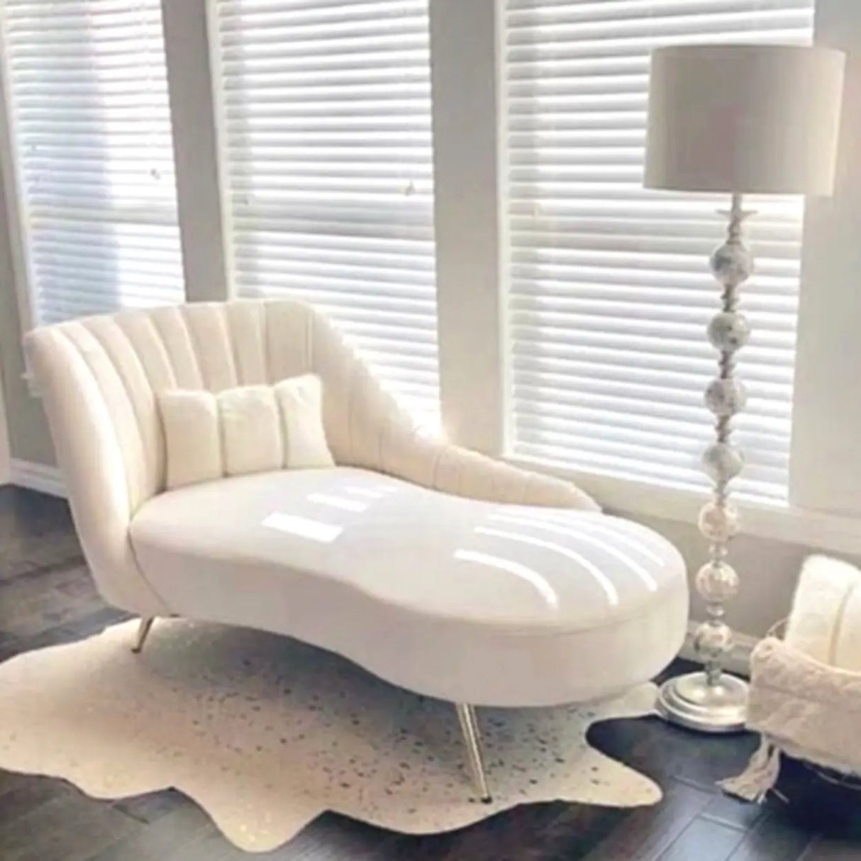 Glam Solid Beige Fabric Wooden Frame Left-Arm Chaise Image - 10