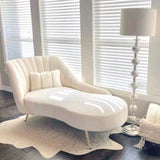 Glam Solid Beige Fabric Wooden Frame Left-Arm Chaise Image - 10