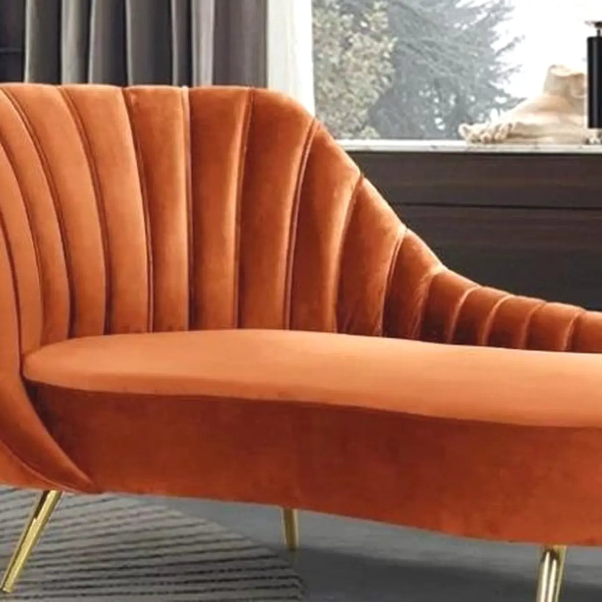 Glam Solid Beige Fabric Wooden Frame Left-Arm Chaise Image - 13