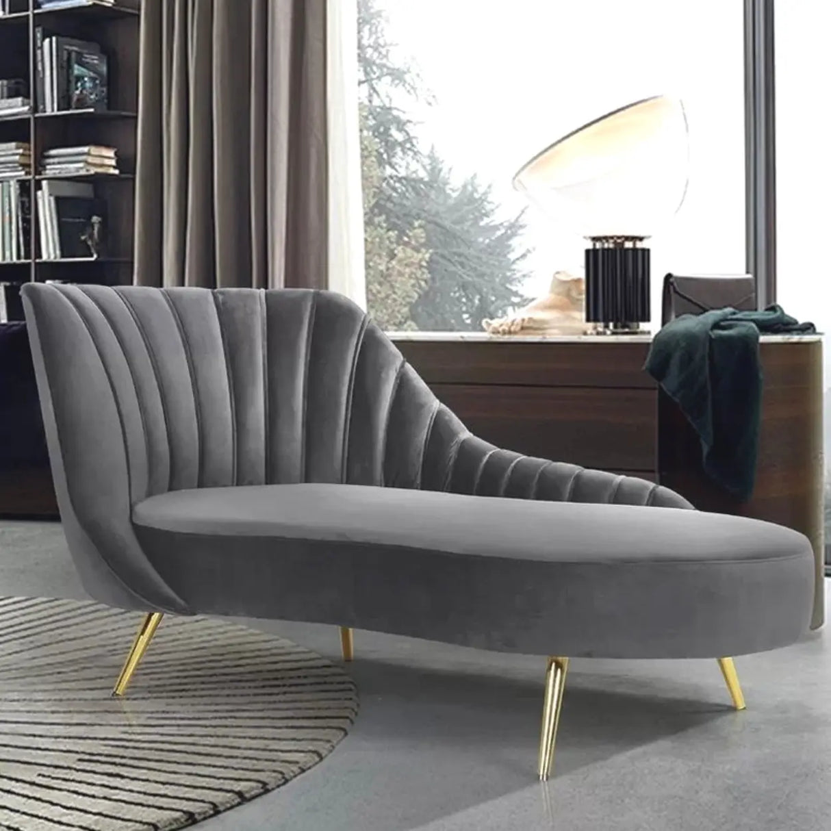 Glam Solid Beige Fabric Wooden Frame Left-Arm Chaise Image - 16