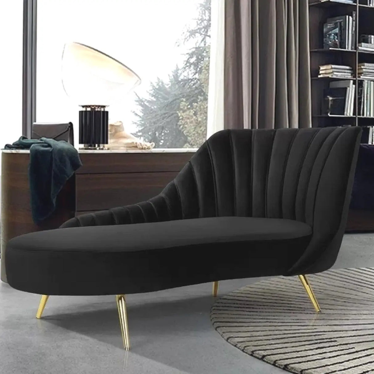 Glam Solid Beige Fabric Wooden Frame Left-Arm Chaise Image - 18