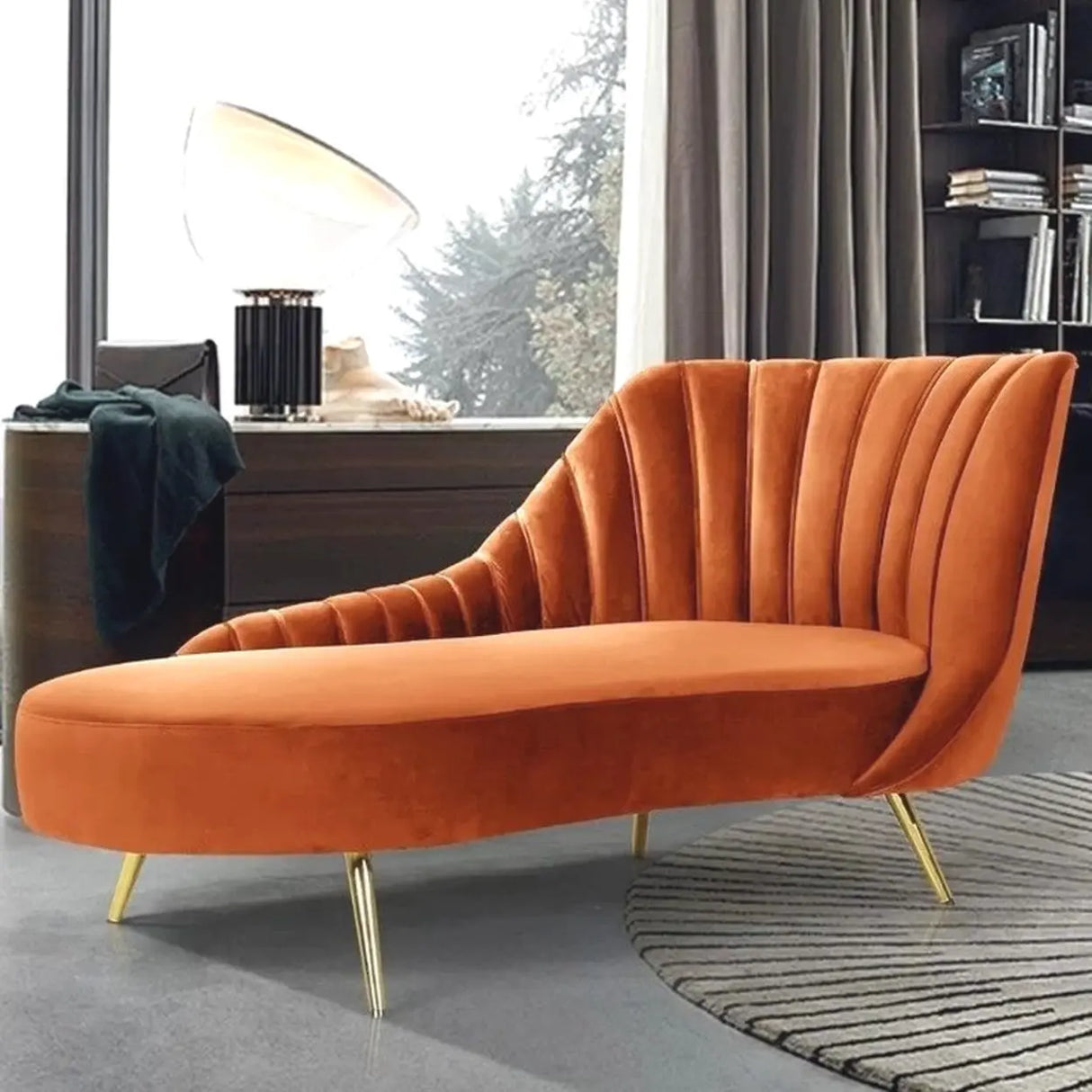 Glam Solid Beige Fabric Wooden Frame Left-Arm Chaise Image - 19