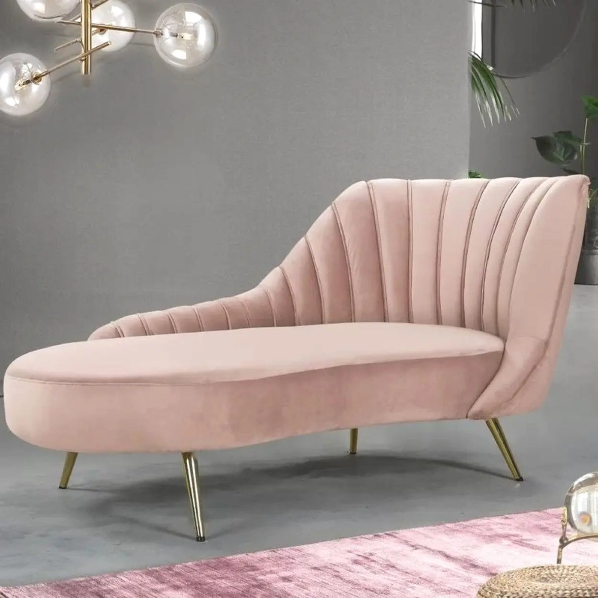 Glam Solid Beige Fabric Wooden Frame Left-Arm Chaise Image - 2