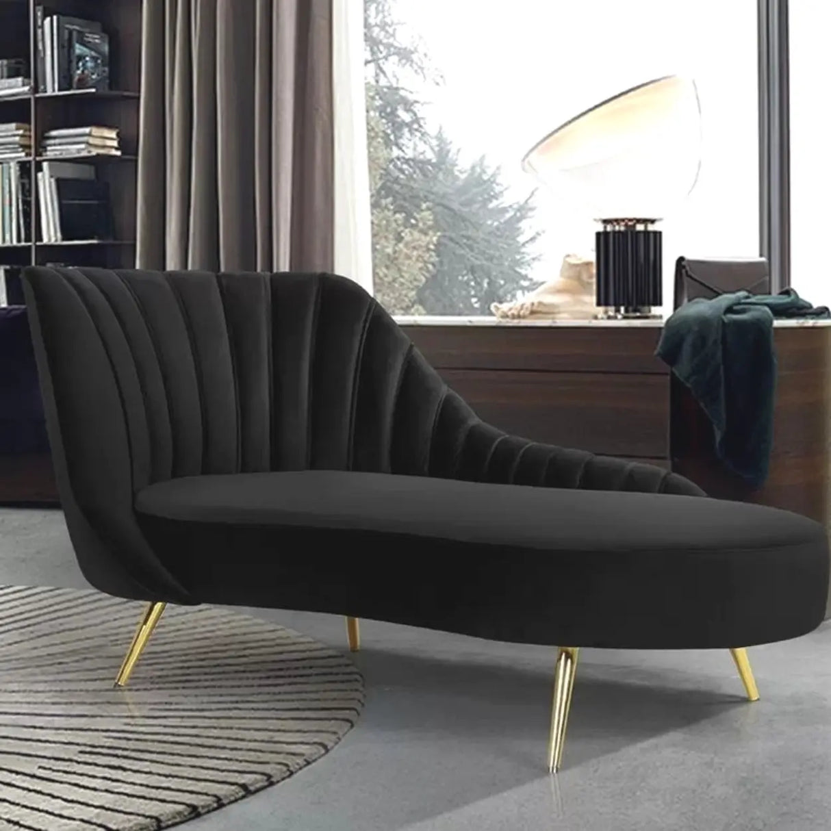 Glam Solid Beige Fabric Wooden Frame Left-Arm Chaise Image - 20