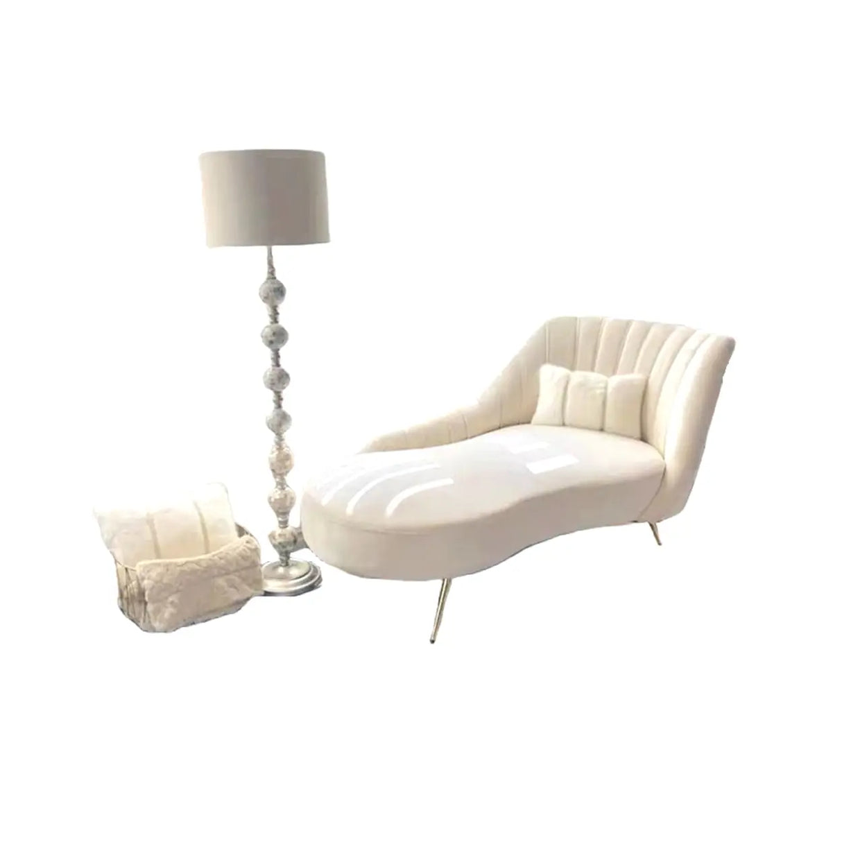 Glam Solid Beige Fabric Wooden Frame Left-Arm Chaise Image - 3