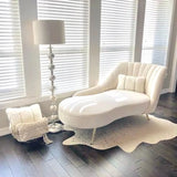 Glam Solid Beige Fabric Wooden Frame Left-Arm Chaise Image - 4