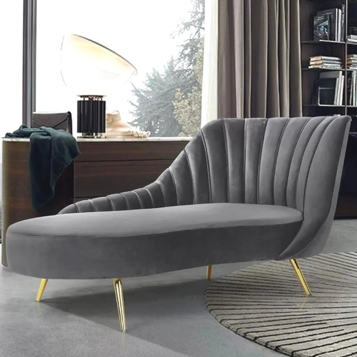 Glam Solid Beige Fabric Wooden Frame Left-Arm Chaise Image - 8