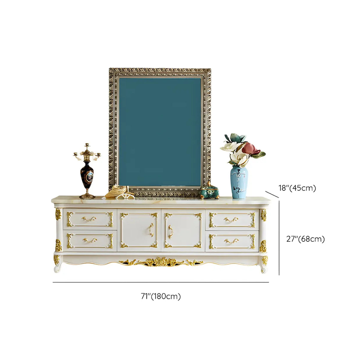 Glam Stone Oak White Wood TV Stand with Storage Image - 14