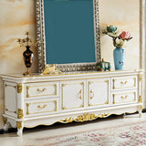 Glam Stone Oak White Wood TV Stand with Storage Image - 6