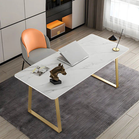 Glam Stone Rectangular Metal Gold Sled Writing Desk Image - 1