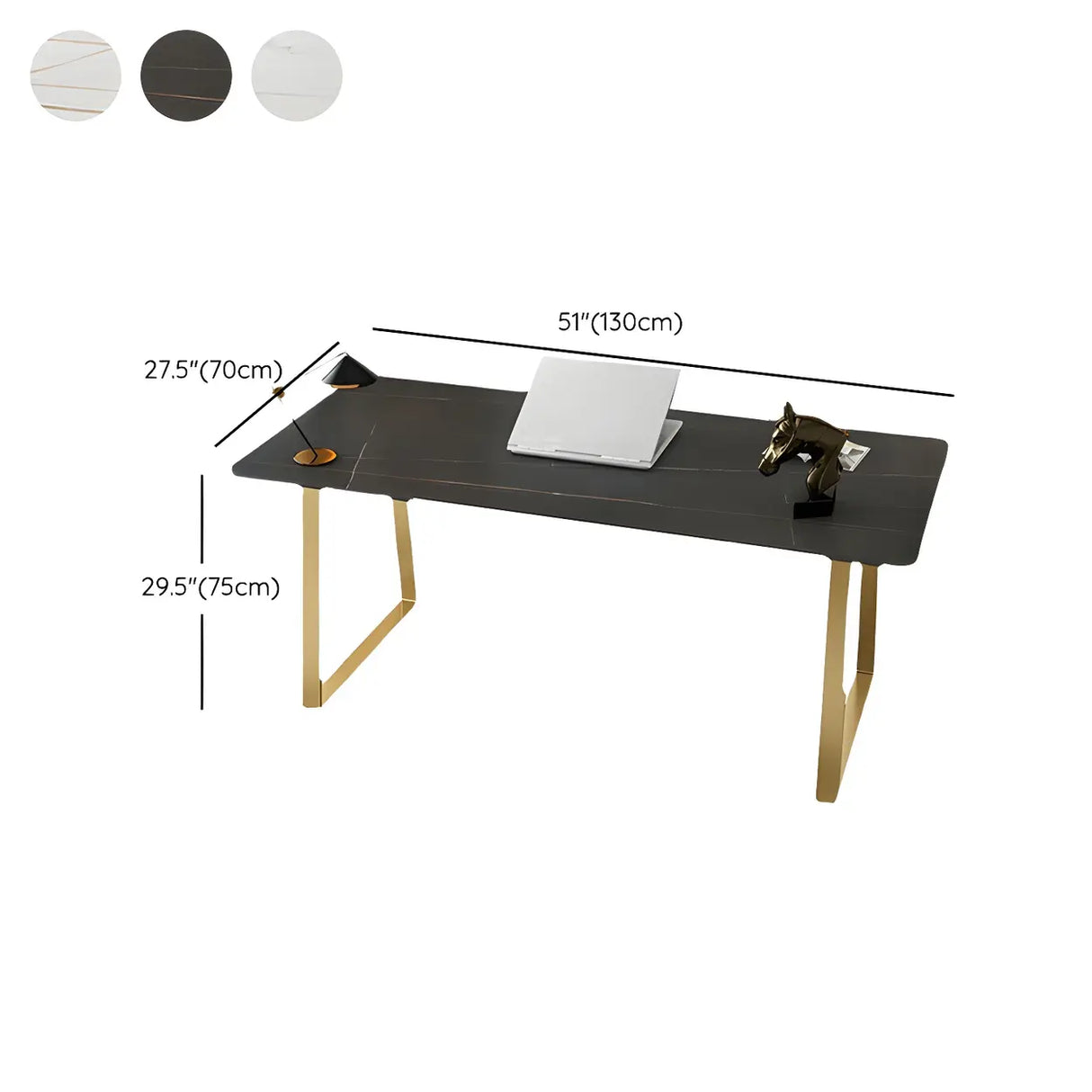 Glam Stone Rectangular Metal Gold Sled Writing Desk Image - 12